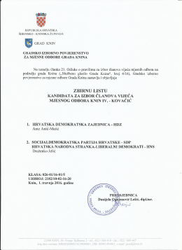 Zbirna lista kandidata za izbor članova vijeća MO Knin IV
