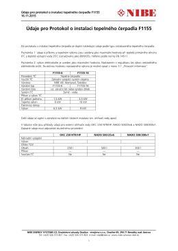 Údaje pro Protokol o instalaci tepelného čerpadla F1155