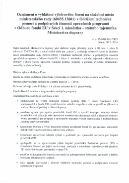 Oznámení o vyhlášení výběrového řízení na služební místo