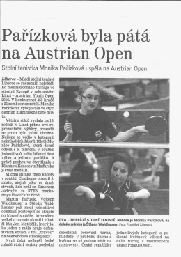 Page 1 Pařízková byla pátá na Austrian Open Stolní tenistka Monika