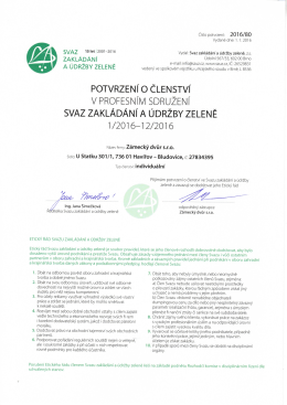 Potvrzení o členství v profesním sdružení Svaz