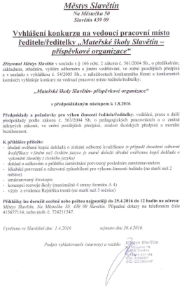 Vyhl&aacute;&scaron;en&iacute; konkurzu na vedouc&iacute; pracovn&iacute; m&iacute;sto