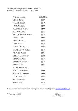 Seznam přihlášených členů na kurz trenérů „C“ konaný v Liberci ve
