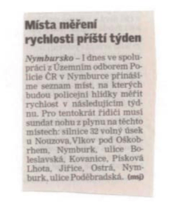 MĚŘEN&Iacute; RYCHLOSTI V OSTR&Eacute; a okol&iacute;