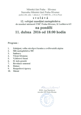 Program 12. veřejného zasedání ZMČ Praha