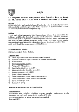 Zápis ze zasedání zastupitelstva obce ze dne 16.06.2015