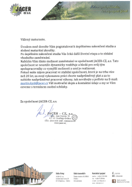 JACER - CZ, a.s. - info o nab&iacute;dce pr&aacute;ce