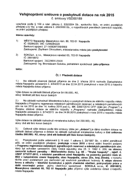 Veřejnoprávní smlouva o poskytnutí dotace na rok 2015