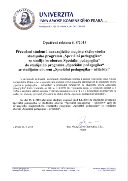 Opatřen&iacute; rektora č. 8/2015 - Univerzita Jana Amose Komensk&eacute;ho