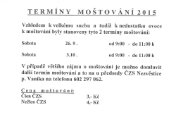 TERMÍNY MOŠTOVÁNÍ 2015