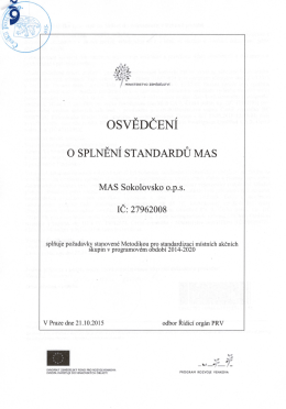 Osvědčení o standardizaci MAS Sokolovsko
