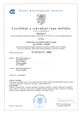 Certifik&aacute;t o schv&aacute;len&iacute; typu měřidla