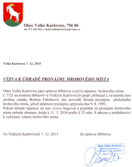 Výzva k úhradě hrobového místa č. 7/25
