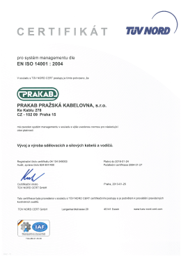 Certifik&aacute;t pro syst&eacute;m ř&iacute;zen&iacute; ochrany životn&iacute;ho prostřed&iacute;