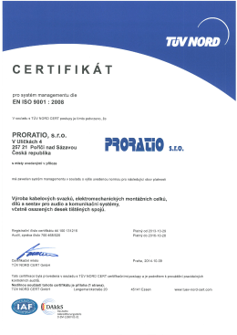 EN ISO 9001:2008 - V&iacute;tejte v Proratio, sro