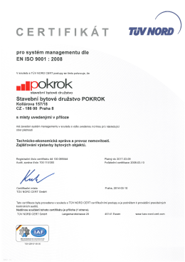Certifik&aacute;t managementu jakosti podle EN ISO 9001