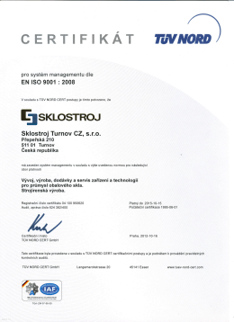 certifikace - Sklostroj Turnov CZ, sro