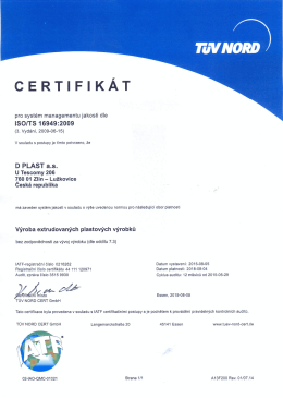 Certifik&aacute;t ISO-TS 16949