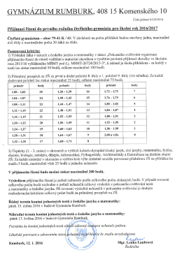 Kritéria a informace k přijímacímu řízení