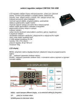 solární regulátor nabíjení CM1524 15A USB