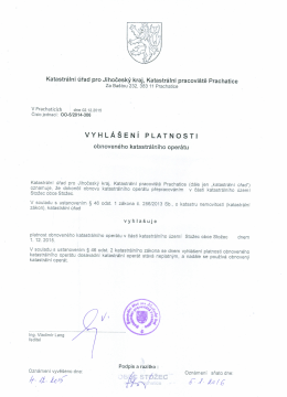 VYHLÁŠENÍ PLATNOSTI obnoveného katastrálního operátu, čj. OO