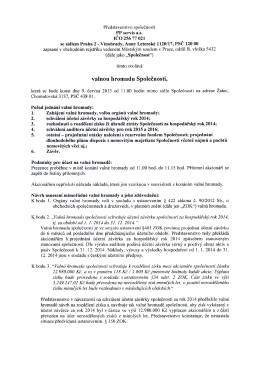 Pozv&aacute;nka na ř&aacute;dnou valnou hromadu konanou dne 9.6.2015