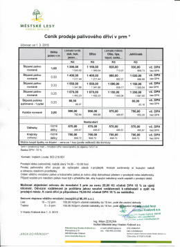 Ceník prodeje palivového dříví - Městské lesy Hradec Králové as