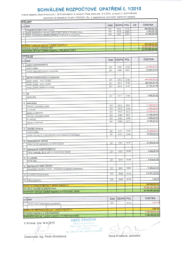 SCHVÁLENÉ ROZPOČTOVÉ OPATŘENÍ č. 1/2015