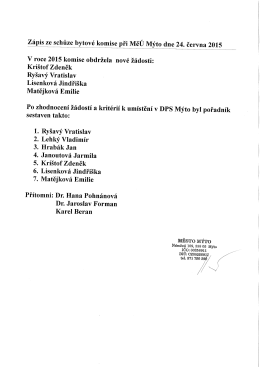 Zápis ze schůze bytové komise při MěÚ Mýto dne 24. června 2015