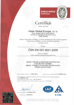 Certiﬁk&aacute;t - Hope Global