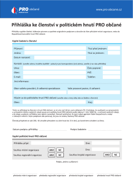 Přihláška ke členství v politickém hnutí PRO občané