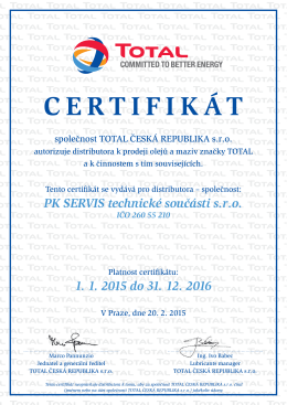 TOTAL ČESKÁ REPUBLIKA certifikat