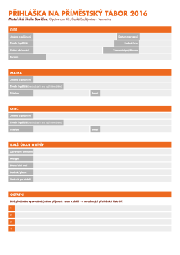 PŘIHLÁŠKA NA PŘÍMĚSTSKÝ TÁBOR 2015