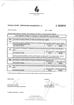Cenový výměr Jablonecká energetická a. s. Č. 02/2015
