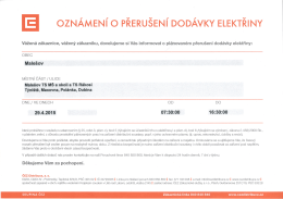 Oznámení o přerušení dodávky elektrické energie