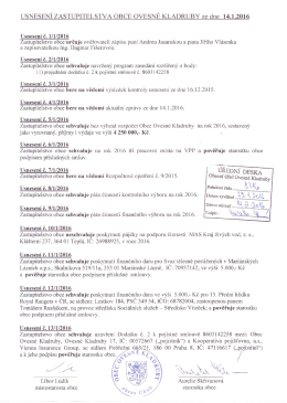 Usnesení zastupitelstva obce Ovesné Kladruby ze dne 14.1.2016