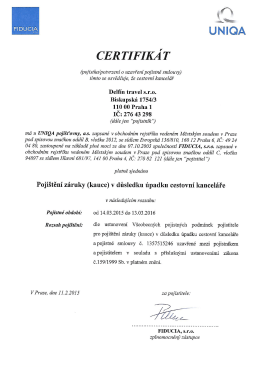 CERTIFIKÁT - Delfín travel