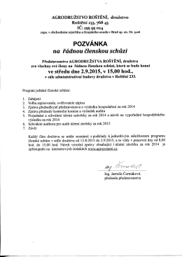 POZV&Aacute;NKA - agrodružstvo Ro&scaron;těn&iacute;