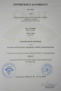 autorizace Ing. Jiří Hájek, FourClima