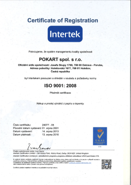 Certifik&aacute;t ISO 9001:2008