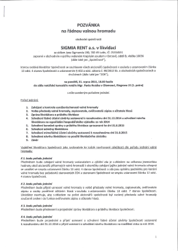 31.8.2015 – Pozvánka na řádnou valnou hromadu společnosti