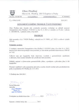 OZNÁMENÍ ZÁMĚRU PRODEJE ČÁSTI POZEMKU