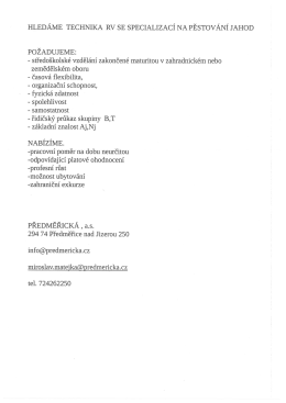 HLEDÁME TECHNIKA RV SE SPECIALIZACÍ NA PĚSTOVÁNÍ JAHOD