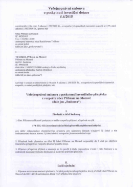 Veřejnoprávní smlouva o poskytnutí investiční dotace