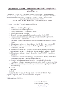 Informace o konání 1.veřej.zasedání zastupitelstva dne 16.1.2016