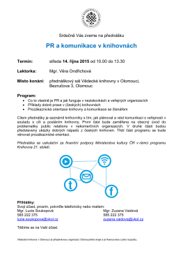 PR a komunikace v knihovnách - Vědecká knihovna v Olomouci