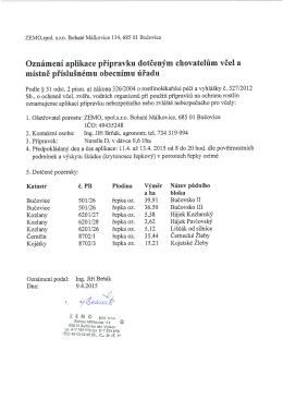 Oznámení aplikace přípravku dotčeným chovatelům včel