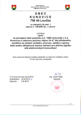 Záměr na pronájem části pozemku p.č. 1060 v k.ú