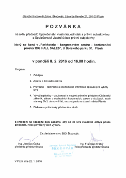 POZVÁNKA - Stavební bytové družstvo Škodovák