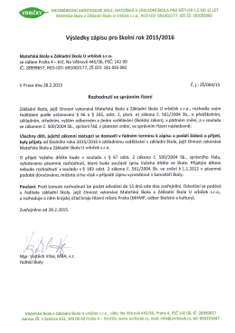 Výsledky zápisu pro školní rok 2015/2016